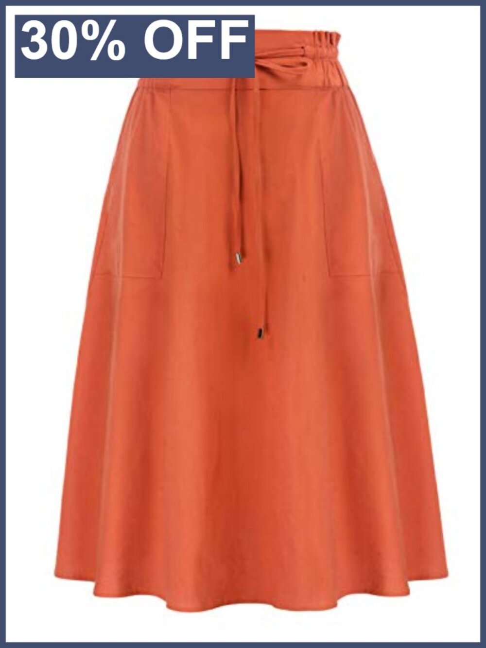 Cotton Linen Midi Skirt Frill Tie Waist A-Line with Pockets